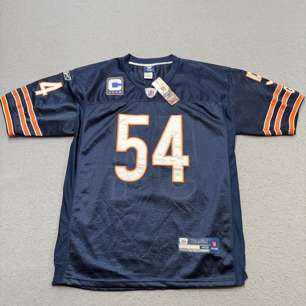 Reebok Bears Football Jersey Mens 48 Navy Urlacher 54 Authentic Sewn Captain NWT